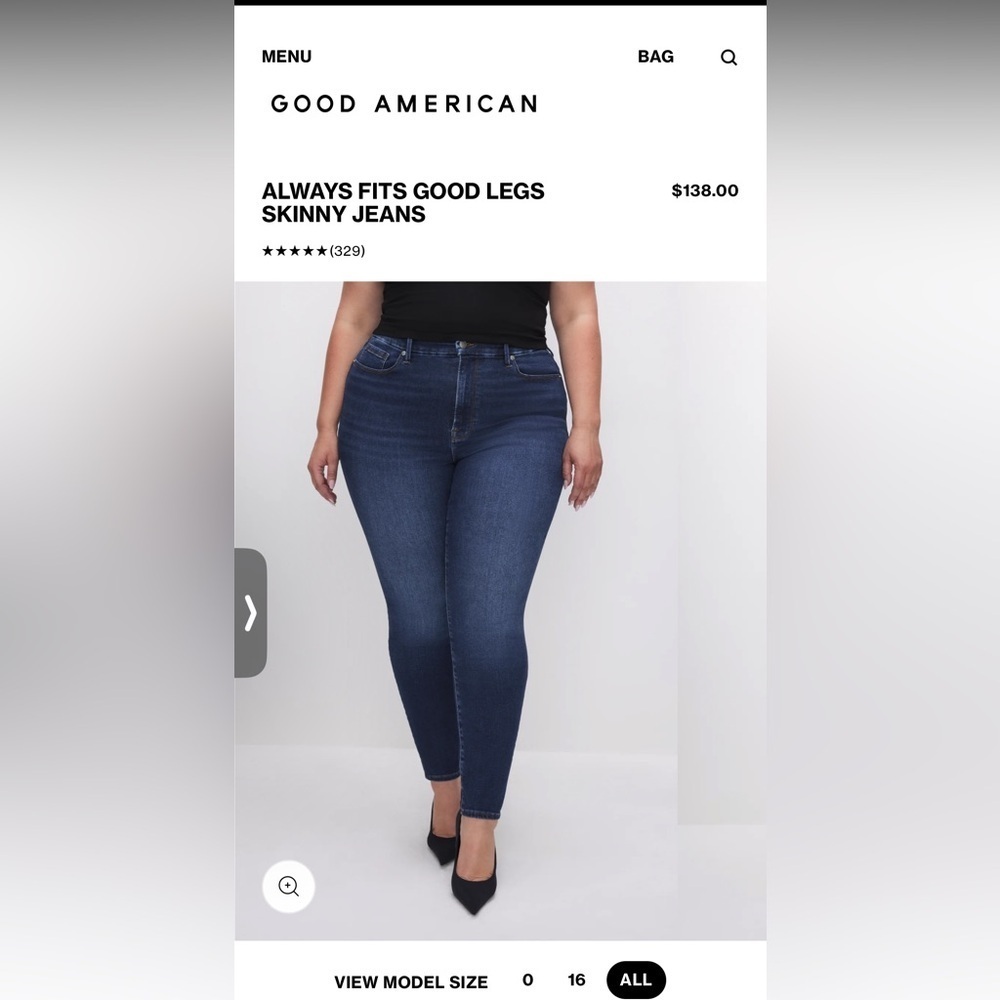 GOOD AMERICAN GOOD CURVE
ALWAYS FITS GOOD LEGS SKINNY JEANS